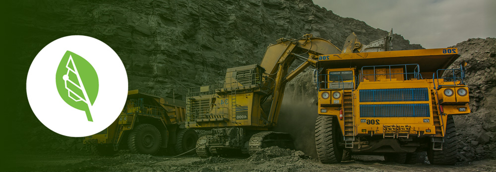 Mining equipment in a quarry, with a Bigleaf Networks logo on a green gradient background.